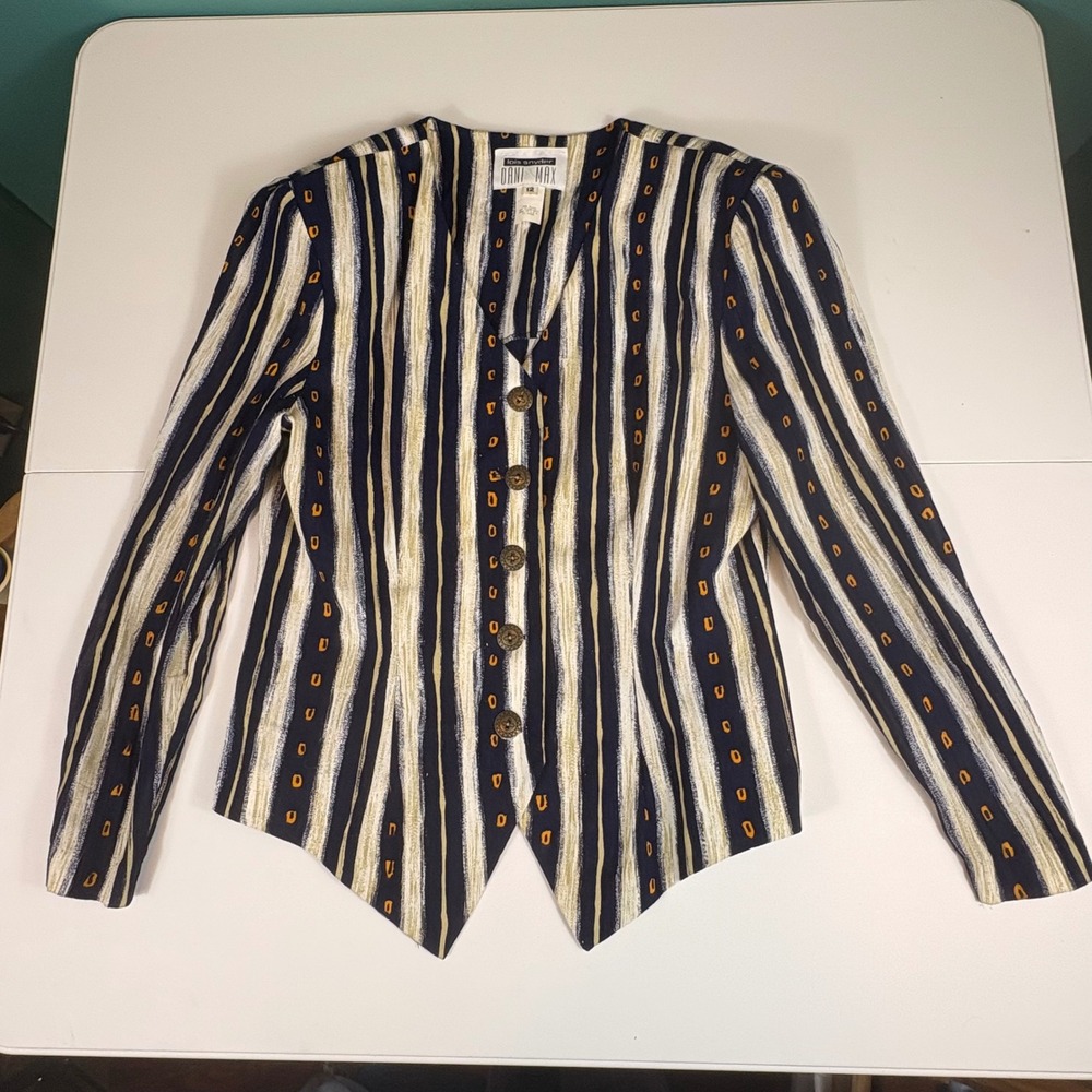 Vintage Dani Max Lois Snyder Rayon Striped‎ Blazer Union Made USA 12